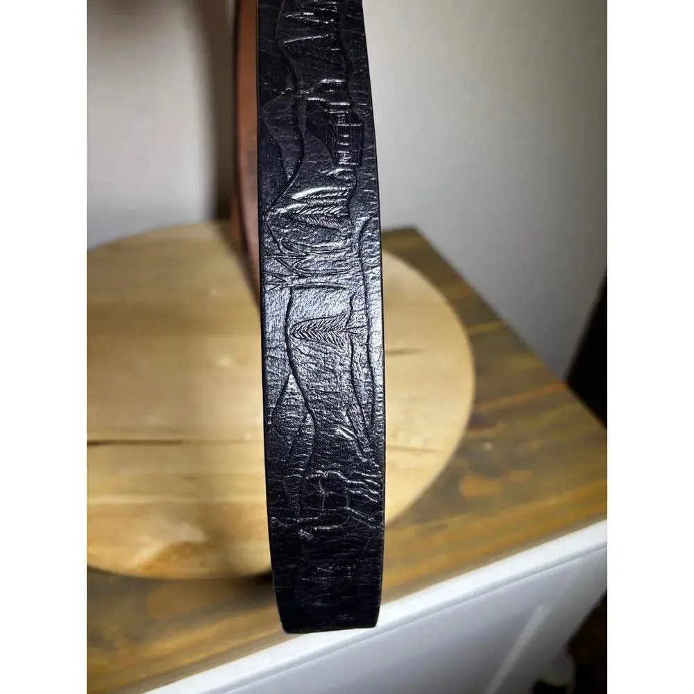 C.L. Genuine Black Silver Tooled/Embossed Belt 100% Pure Leather Art 9900 Sz 54